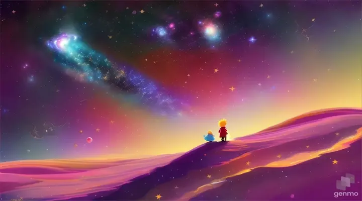 Galaxy. "The Little Prince" style. Cartoon Style. 1280 x 720 pixels