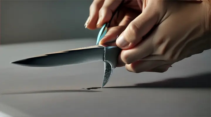 
close up of woman's hand stabbing the air with a knife, color video