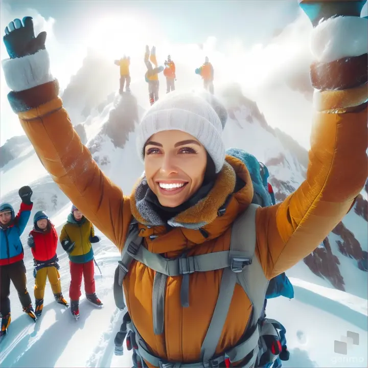 a group of people standing on top of a snow covered slope