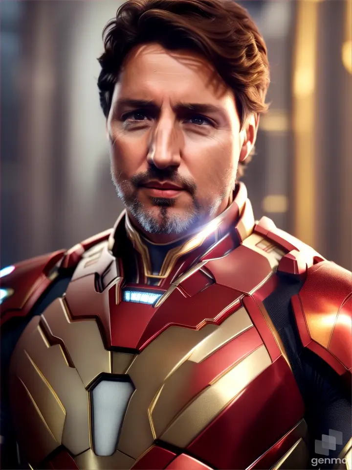 Justin Trudeau with face visible in an Ironman suit