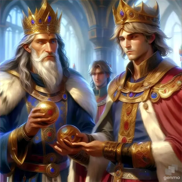 a painting of two men dressed as king and quee