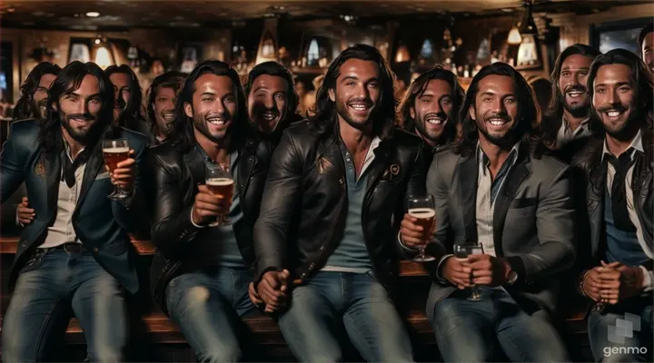 a group of men sitting next to each other at a bar