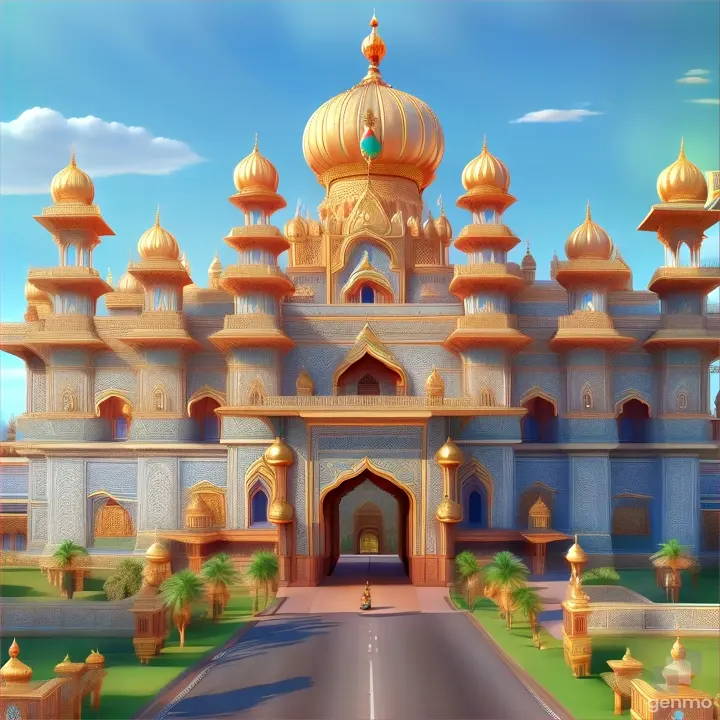 a royal palace 3D animation cartoon  indian style zoom out 