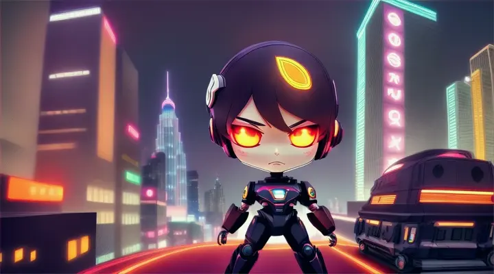 STYLE SUPER DEFORMED (SD):: A SUPER DEFORMED AND EXAGGERATED VERSION OF THE CHIBI STYLE WITH SUPER LARGE AND EXPRESSIVE EYES.   IN  ZOOM : 

MECHAMATO: * PILOT: THE BOY AND HIS ROBOT
IN THE BUSTLING METROPOLIS OF MEGAKAT CITY, AMIDST THE TOWERING SKYSCRAPERS AND NEON LIGHTS, RESIDED A YOUNG BOY NAMED AMATO.