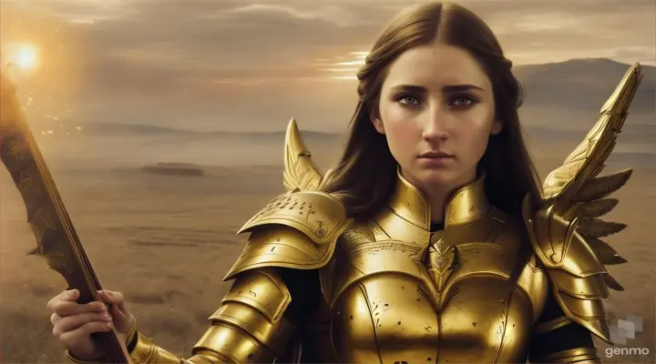A brave female warrior born in an ancient legend wears golden armor and prepares to cut through the darkness by swinging a heavy greatsword. Her eyes flash with anguish as the screams echo across the battlefield. However, her heart beats for only one goal. Her heart burning with hope and courage blows her wings, breaking the silence that shrouds her sky. The sound of the violin spreads across the battlefield, and her voice echoes eternally. 16:9