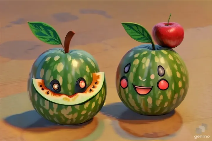 a couple of watermelons with faces painted on them