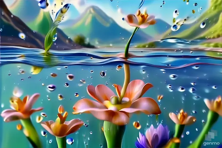 a painting of a flower floating in the water