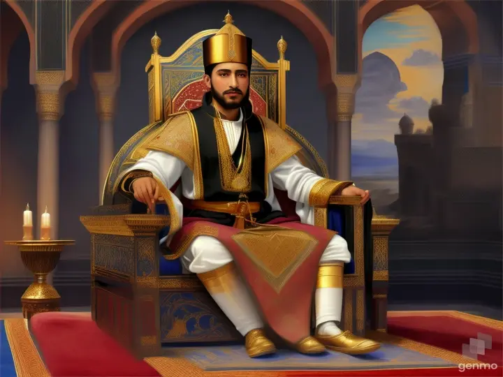 Moulay Rashid seated on the throne as the Sultan of Tafilalt in the year 1600