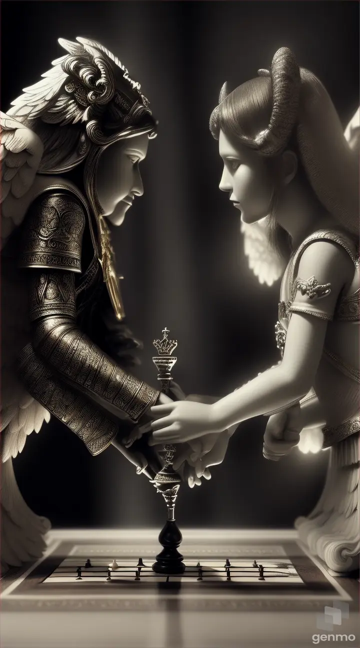 angel and demon play chess