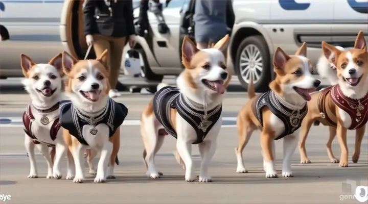 a group of three small dogs standing next to each other and walking