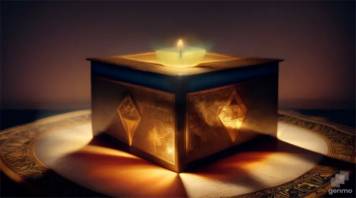 Prompt: The friends placing the mango leaf on the box, which opens to reveal the glowing magic book.
