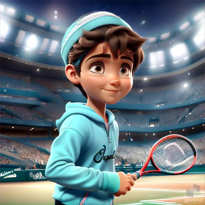 a cartoon character holding a tennis racquet on a tennis court