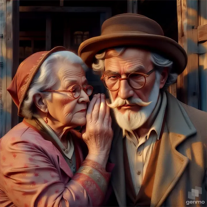 an old woman is talking to an old man