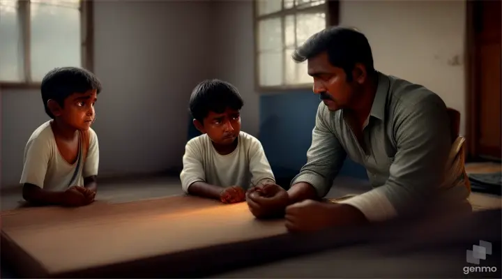The landlord realizes Ramu's loyalty: Show the landlord visiting Ramu's house, seeing Ramu injured and in a pitiful state, with his children crying from hunger.

