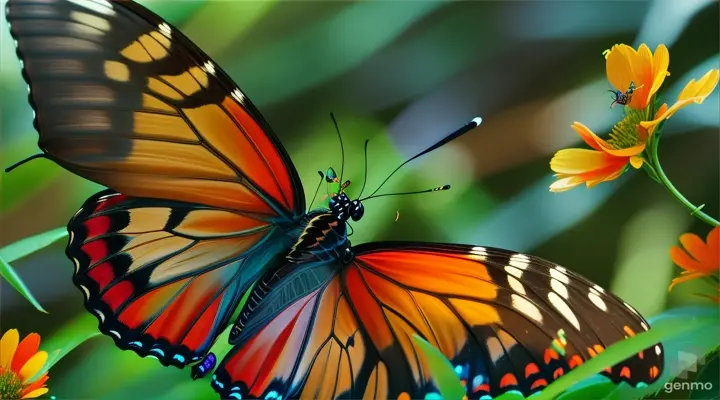 This butterfly is not only a beautiful creature in the jungle but also a sensitive observer. Its dance is not just a display, but also a way of communicating with other lives in the jungle. Its presence brings harmony and beauty to the jungle, and also a sense of comfort and joy to the creatures that observe it."