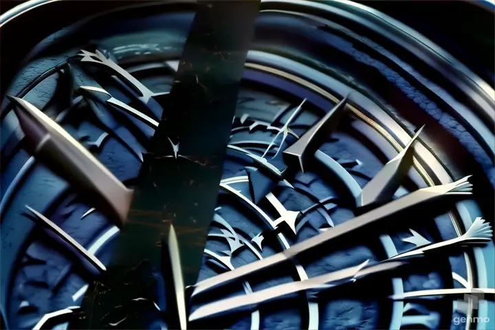 a close up of a clock with arrows on it