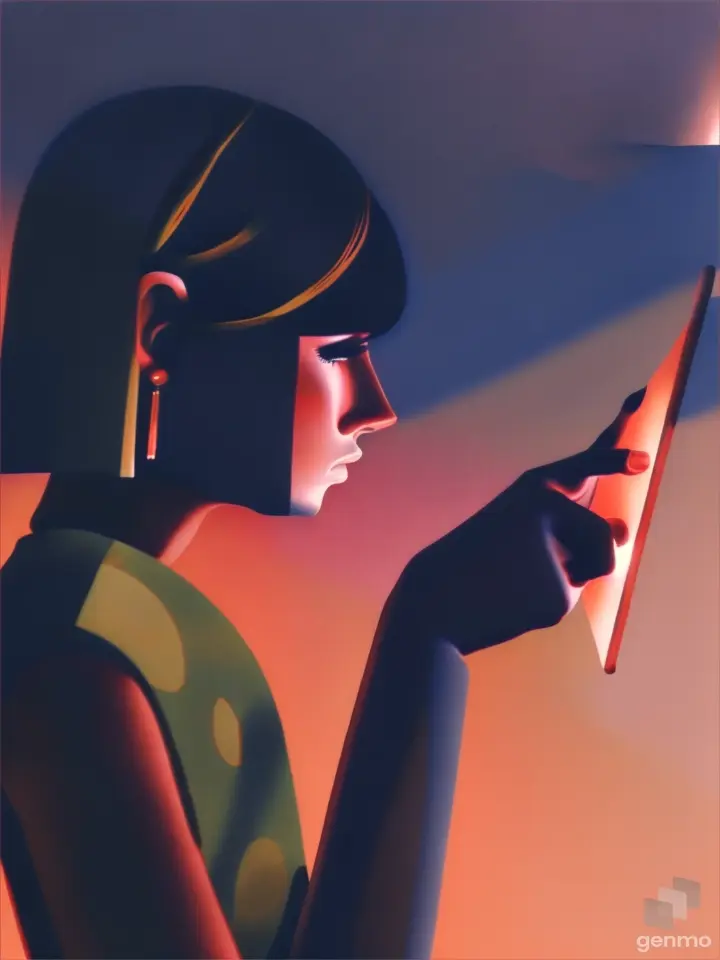 a woman holding a cell phone in her hand, scrolling on phone