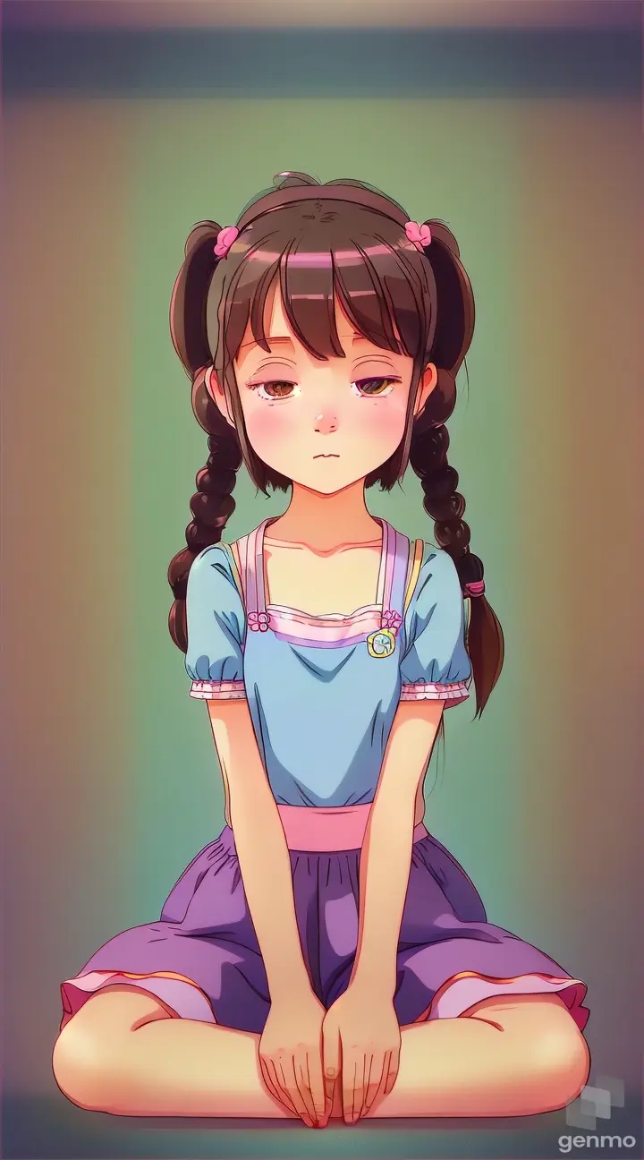 an animated  animated cute little girl thinking about something