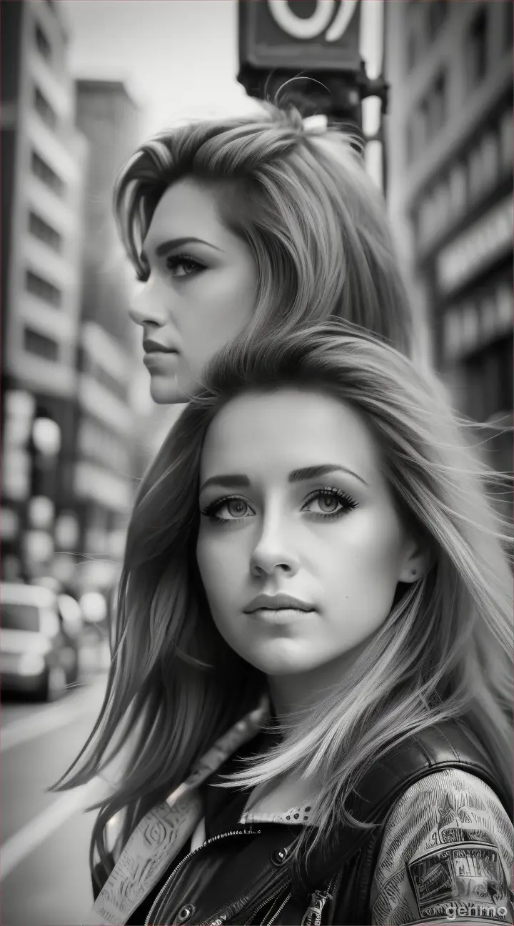 very realistic woman looks like a rock star walking on the New York street, 80's style, grayscale, pencil drawing, comix style