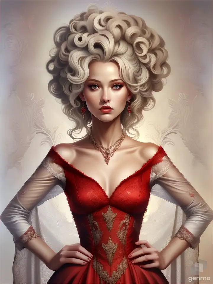 a painting of a woman in a red dress