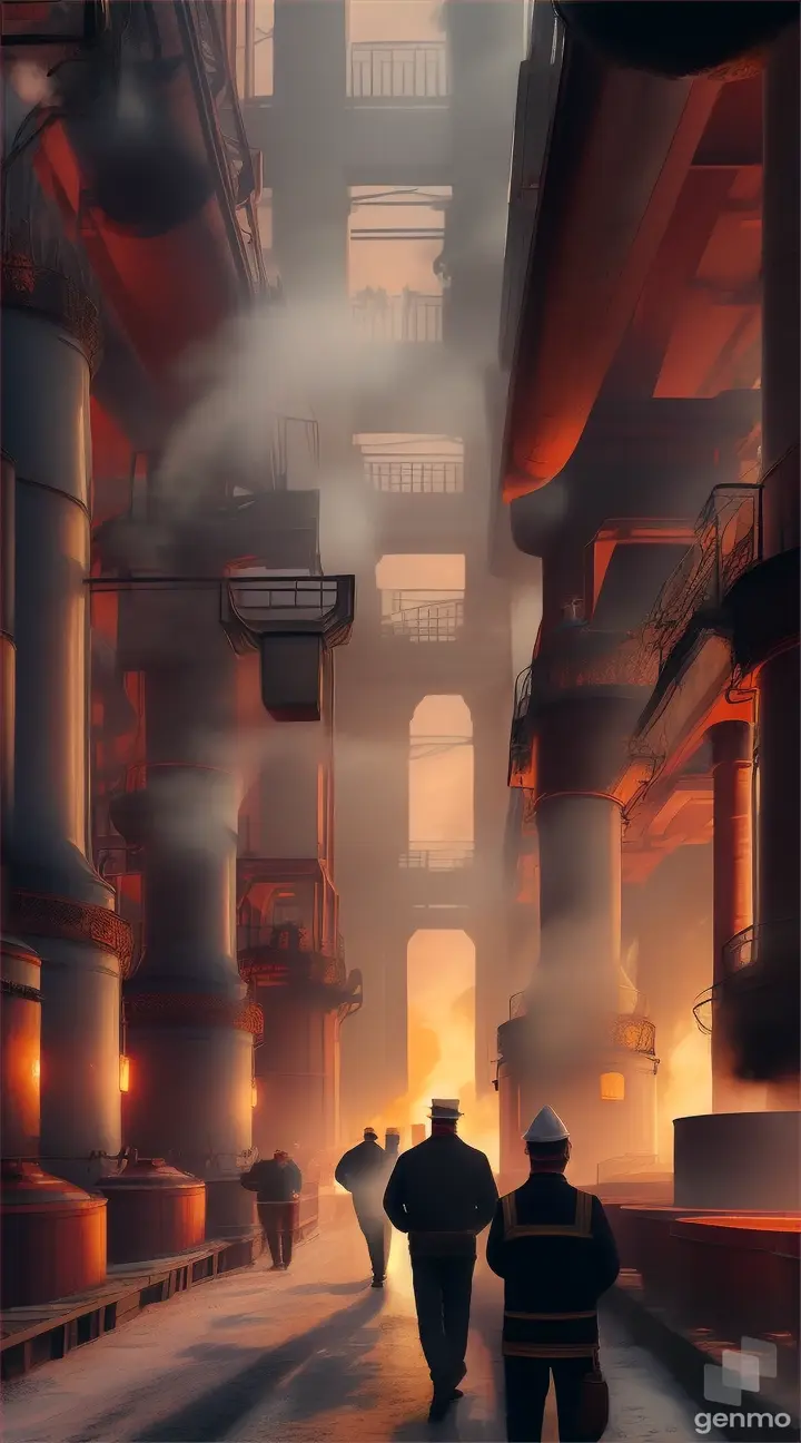 Artistic rendering of a vodka distillery in Russia working tirelessly to replenish supplies amid the overwhelming demand during the celebrations.