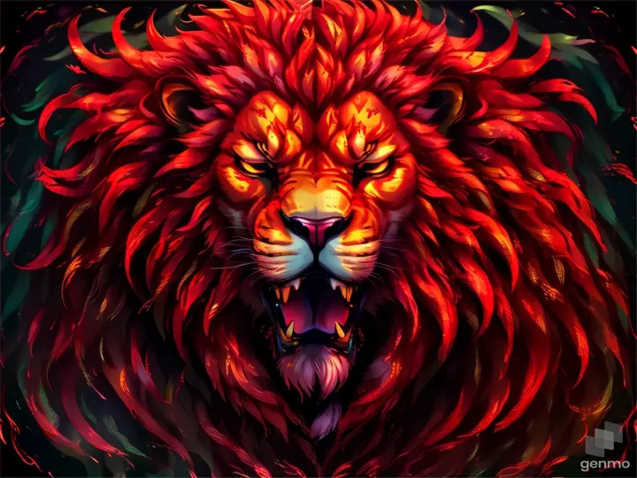 red lion roar spirits with red aura anime style