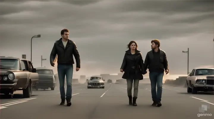 a man and a woman walking down the street