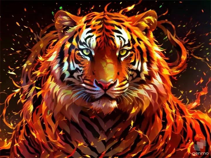 a picture of a tiger on fire on a black background