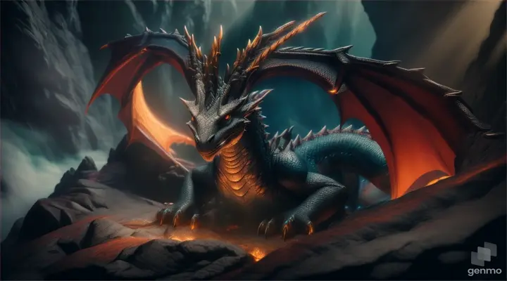 a dragon in its mountain top cave