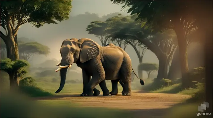 Elephant parent and baby boss surrounded by lush jungle wildlife on a 3D safari