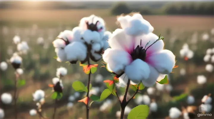 Cartoon very beautiful cotton magical plant in field