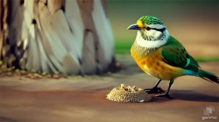 "The bird looking puzzled and distressed, unable to retrieve the rice grain from the stump hole."
