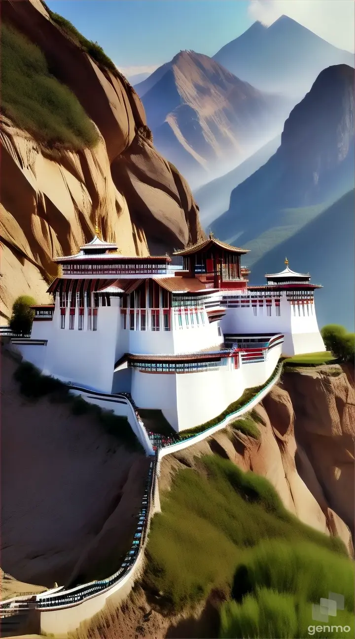 a large white building sitting on top of a mountain