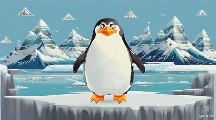 In the frosty realm of Antarctica, where icy winds swept across vast glaciers and the frigid sea embraced the frozen shores, lived a spirited young penguin named penguin Unlike the other penguins in the colony, Penguin possessed an insatiable curiosity and an adventurous spirit that seemed to set him apart. cartoon illustration