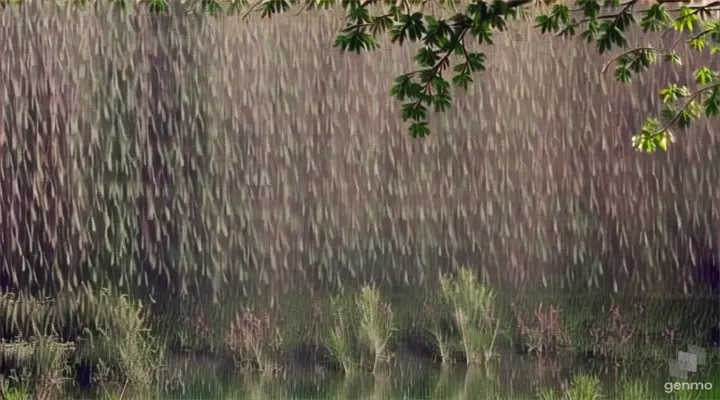 nature during the rain, green leaves of trees glow in the sun