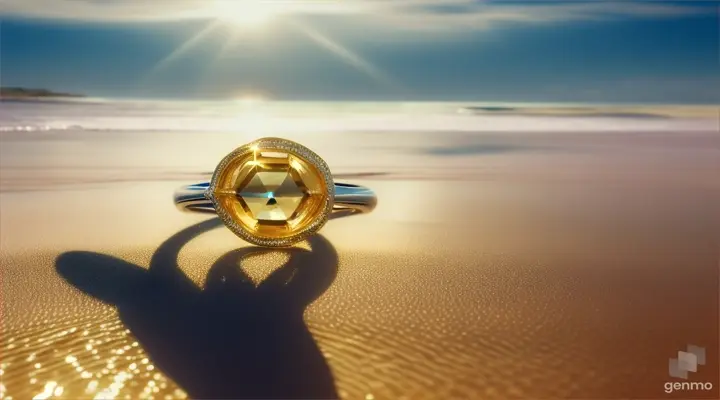 A gold ring with a diamond deep on the seabed in the Atlantic Ocean