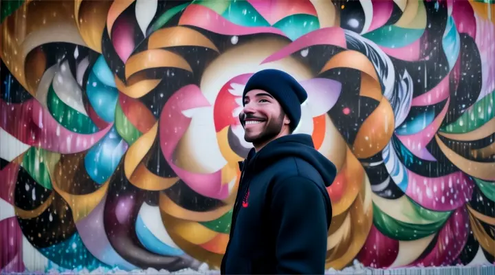 the street artist finds himself looking satisfied and smiling at his now finished mural which is breathtaking realizing that every moment of difficulty he had to face was worth it.