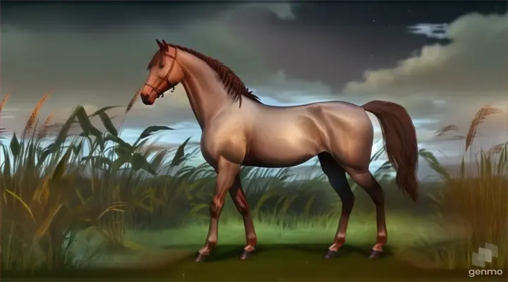 a horse standing in a field of tall grass