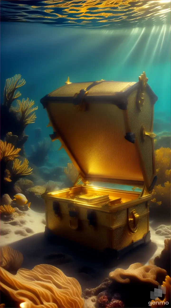 Golden treasure, deep below Sunkissed Bay, with the sun's rays piercing through the water's surface