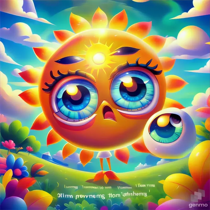 a painting of a sun with big eyes