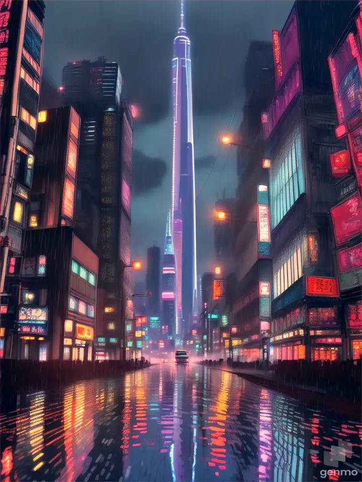 Anime, city with lots of rain