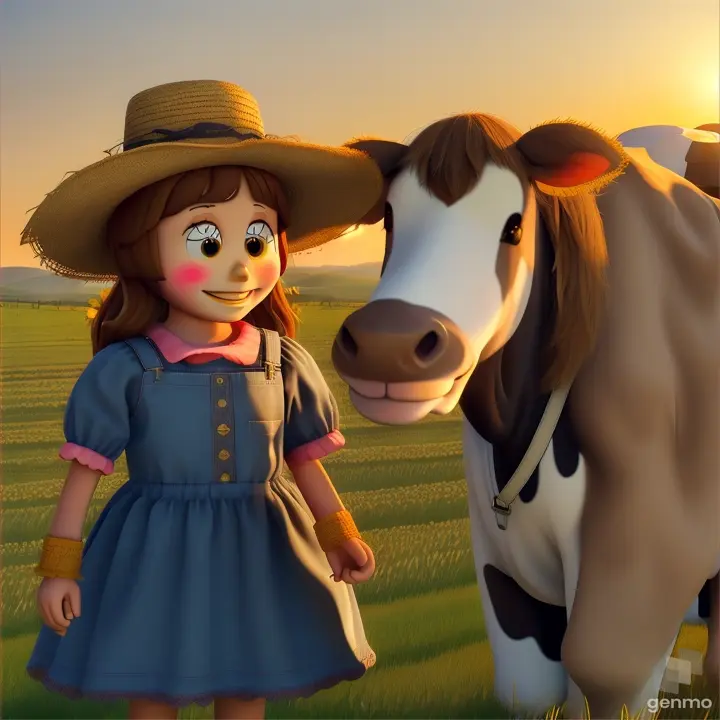 Realastic cartoon videos " Daisy was a gentle, brown cow with big, kind eyes. Patch was a cheerful scarecrow made of straw, with a big floppy hat and a friendly smile painted on his face.Day by day, bit by bit, their farm began to take shape again. With each sunrise, Daisy and Patch worked side by side, never giving up, always encouraging each other. "
"