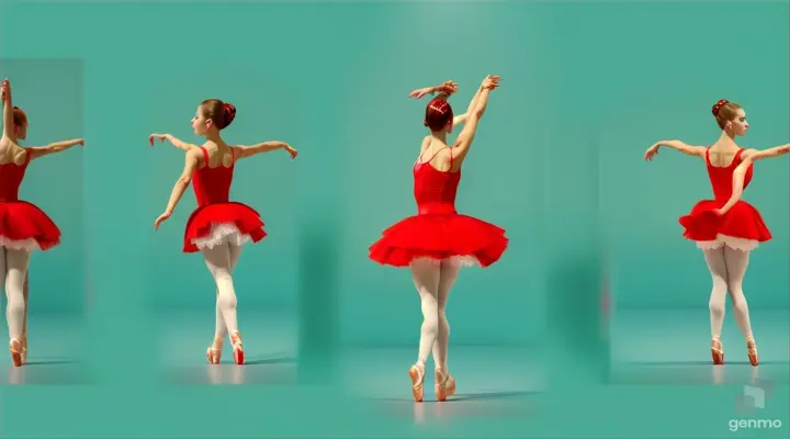 With a beautiful gait across the stage, he turns his back and leaves. a ballerina in a red short dress from the ballet “Carmen” turns her back and leaves the stage. the performance ended. overall plan. painted chrome key.