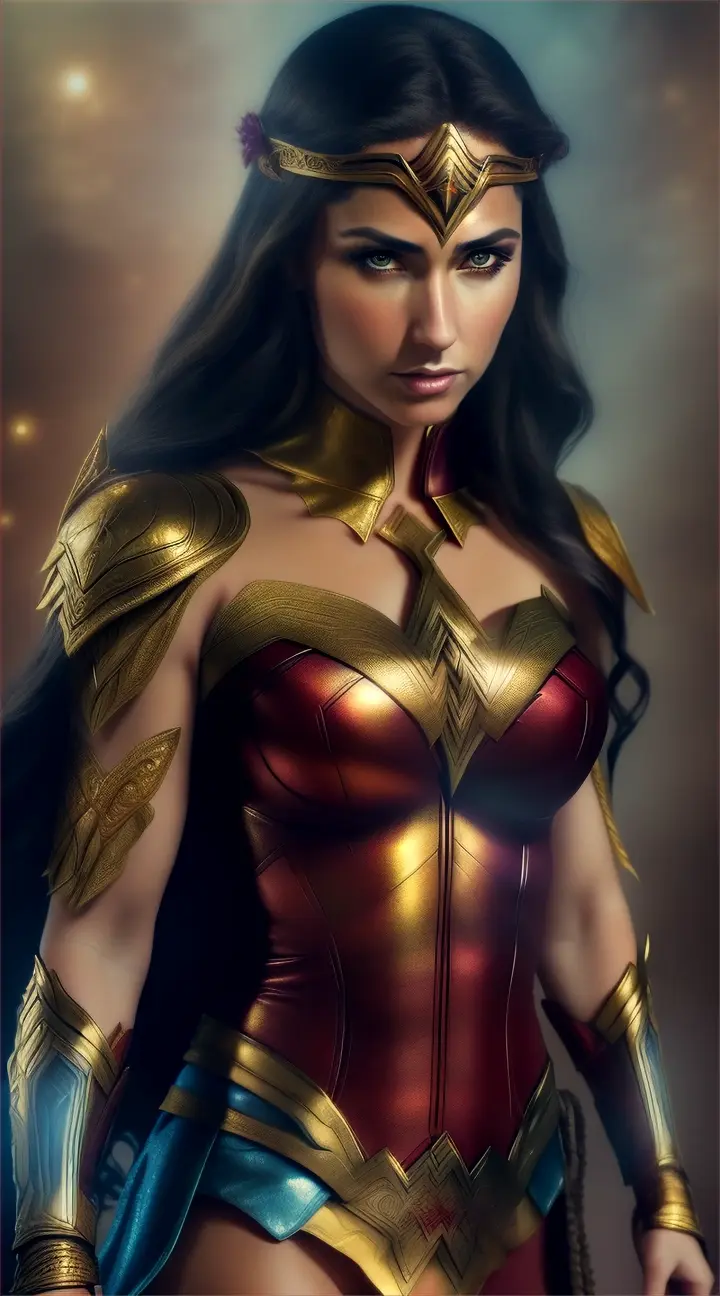 A beautiful wonder woman, closed up, fantasy style