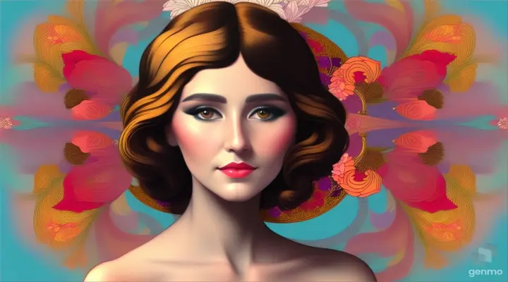 Art nouveau portrait of a lady, intricate floral patterns and bold lines, digital art