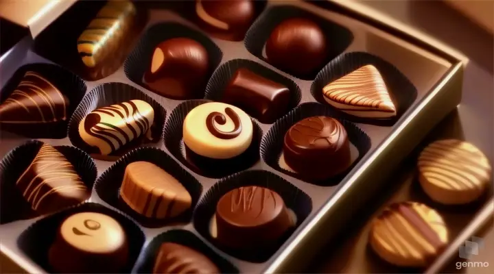 a box filled with lots of chocolates on top of a table