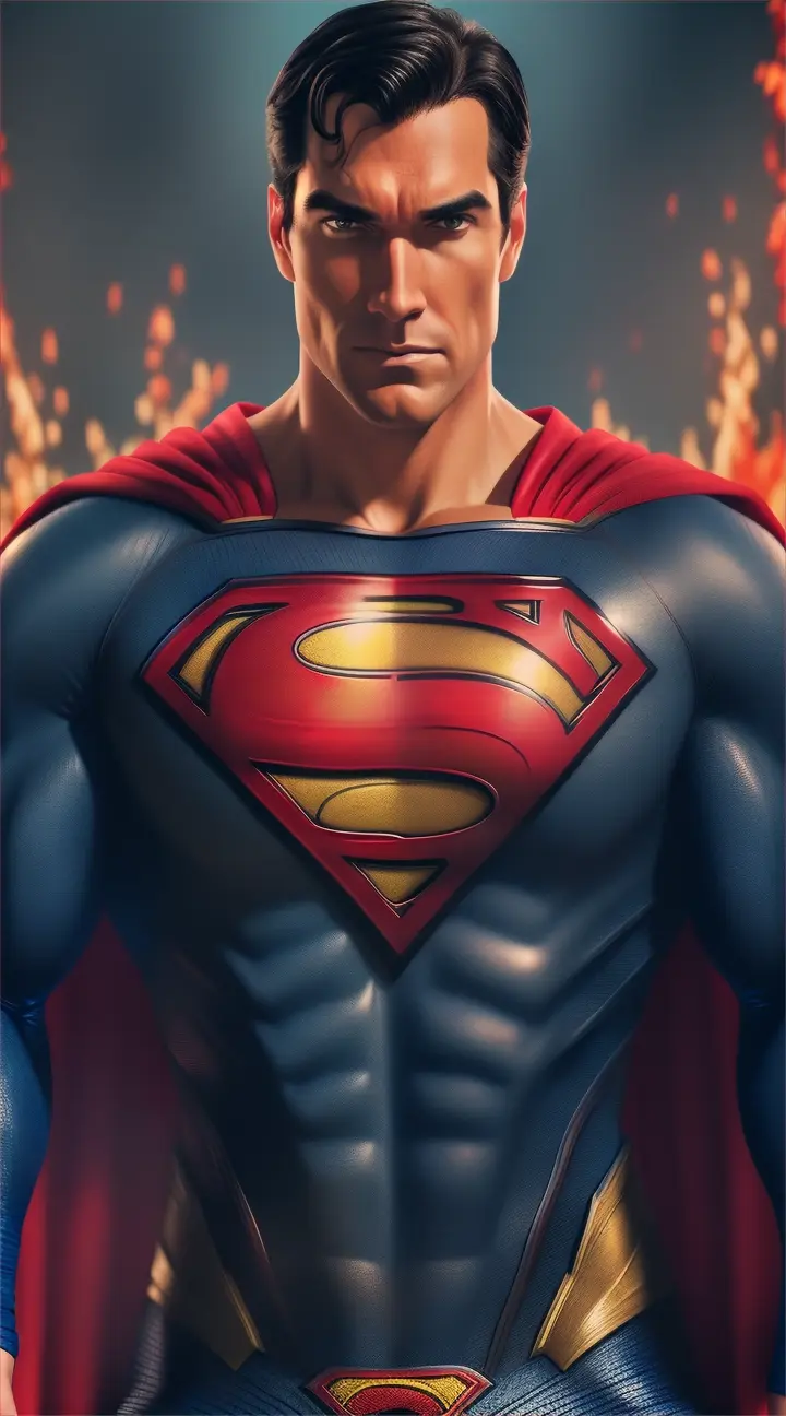 Strong and Handsome Superman, fire in the background