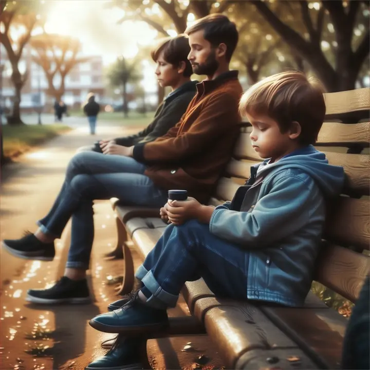 Quiet and reflective moments as the child sitting on a park bench with his parents nearby contemplates his journey and looks ahead with confidence.