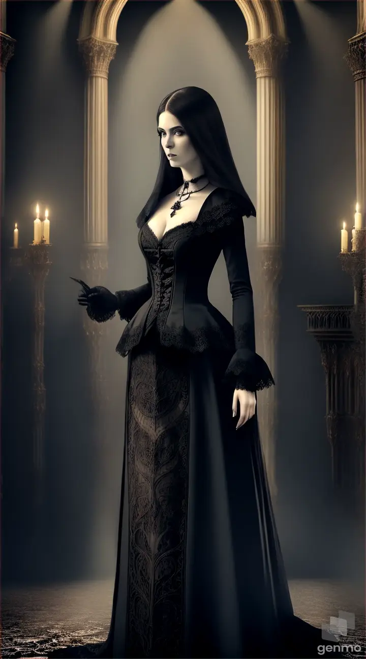 very realistic image of a lady who looks like a vampire, skulls, skeleton body, horror climate