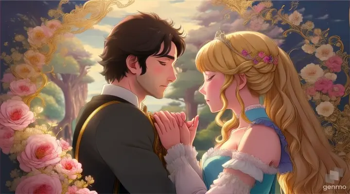 Make an animated video of : When Prince Jeremy first laid eyes on Princess Rosalie with black tangled hair, he was smitten by her beauty, despite her dark tangled locks.